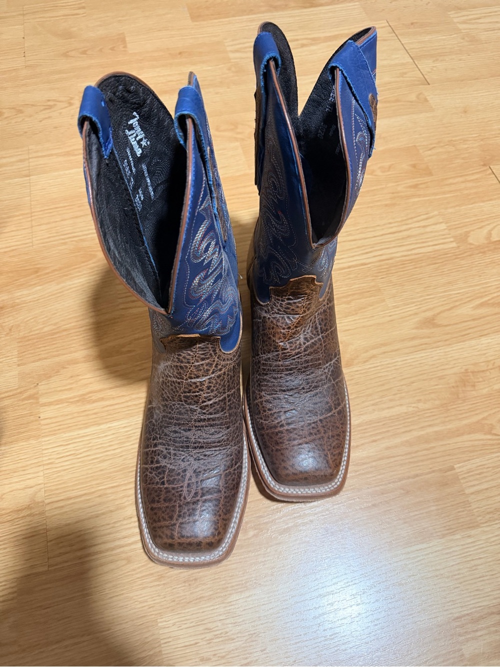 Men's Brown Leather Western Boots with Blue Shaft